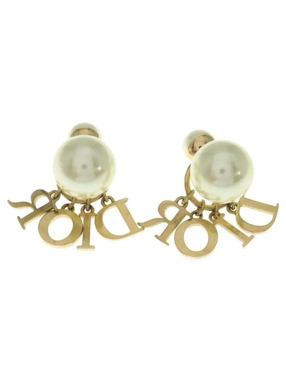 Dior Tribales Tribal Earrings Logo Pearl Rhinestone White Gold